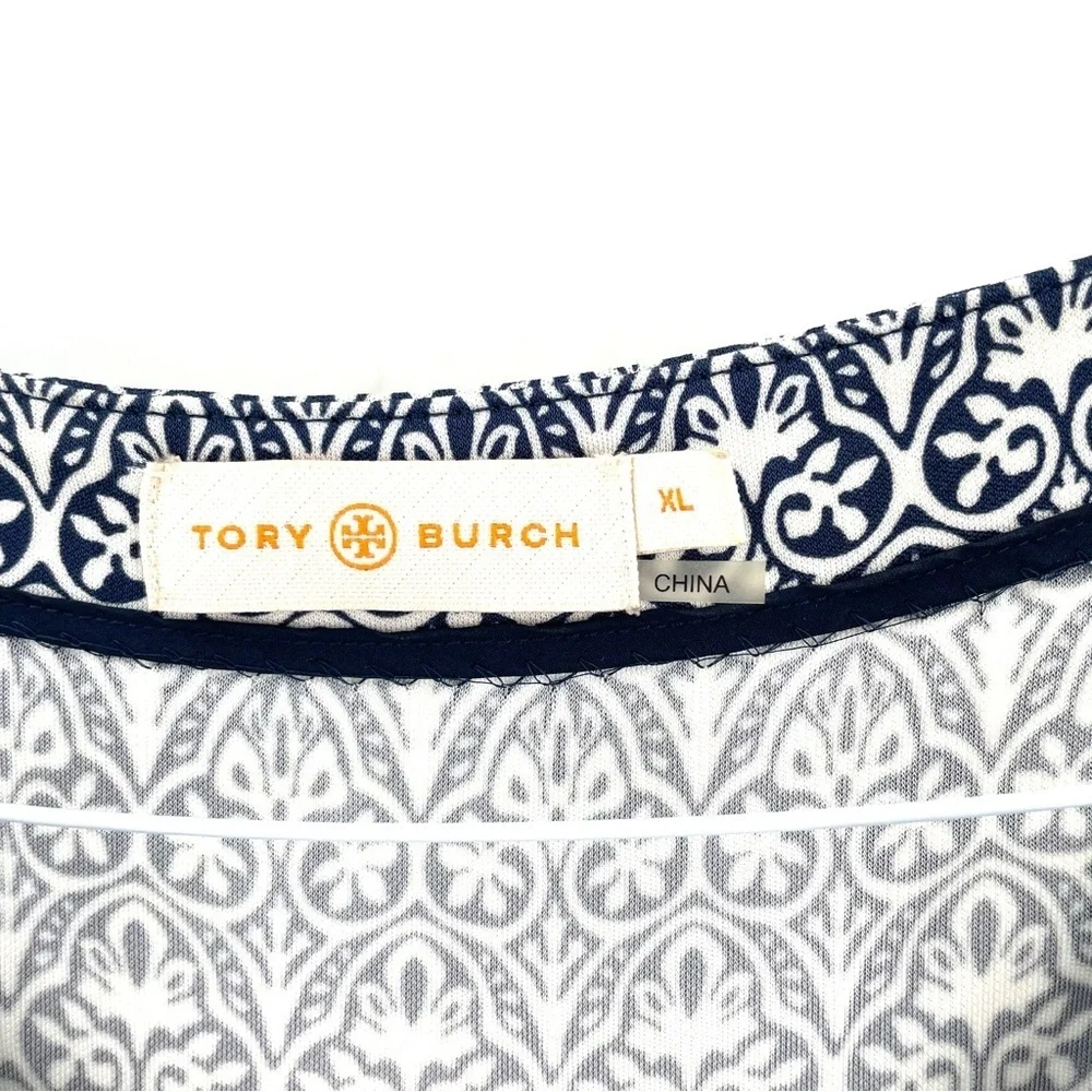 Tory Burch Jamie Jersey Knit Cap Sleeve in Navy Blue Combo Business Pencil Dress